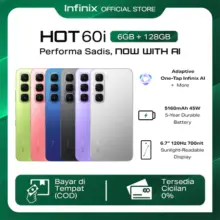 Infinix Hot 60i 6GB RAM 128GB ROM Extended RAM hingga 12GB Layar 6.7 Inch 120Hz Kamera 50MP Baterai 5160mAh Fast Charging NFC
