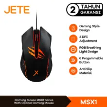 Mouse Gaming JETE MSX1 LED USB Wired RGB dengan 6 Tombol Programmable dan 4 Tingkat DPI