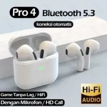 Pro 4 TWS Bluetooth Headset Wireless Gaming Earphone dengan Mic Extra Bass dan Casing Charging Waterproof