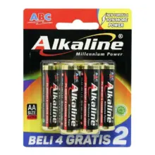 ABC Alkaline Baterai AA LR6 A2 1.5V Isi 4 Gratis 2 Hemat dan Tahan Lama