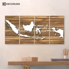 Decoruns Hiasan Dinding Kayu Peta Indonesia 4 Panel Ukuran 60×30 cm Dekorasi Rumah Aesthetic