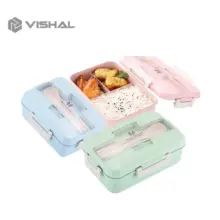 Vishal Lunch Box Bahan Jerami Gandum Ramah Lingkungan Dengan Sendok Dan Sumpit Praktis Untuk Bekal Makan