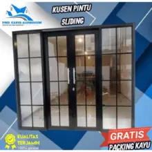 Kusen Pintu Aluminium Sliding Dua Daun dengan Jendela Kaca Samping Elegan Free Packing Kayu