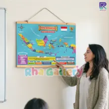 Poster Edukasi Anak RHA Gallery Peta Indonesia MDF Kayu Tebal 32×48 cm Dekorasi Dinding Sekolah dan Rumah