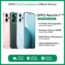 Oppo Reno14 F 5G 8GB RAM 256GB ROM Baterai 6000mAh Layar AMOLED 120Hz Kamera Sony 50MP AI Photography