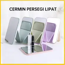 Cermin Lipat Persegi Portable Kaca Rias Meja Make Up Praktis untuk Rumah dan Perjalanan