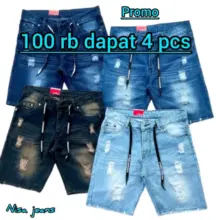 Paket Celana Jeans Pendek Pria Sobek Bahan Tebal Model Casual Premium