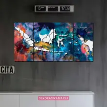 Poster Dinding Peta Indonesia Aesthetic 1 Set 4 Panel MDF Anti Air Dekorasi Rumah Modern