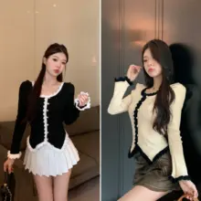Ell Atelier Atasan Rajut Wanita Lengan Panjang Flare Knit Premium Gaya Vintage Korean Style