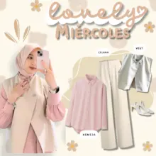 Setelan OOTD Hijab 3 in 1 Vest Kemeja dan Celana Fashion Wanita Remaja Kekinian