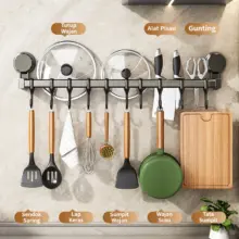 Rak Pisau Dapur Multifungsi dengan Kait Gantung dan Penempatan Tanpa Bor Dinding