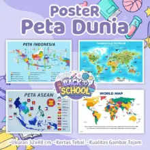 Poster Peta Dunia Edukasi Anak Peta Indonesia dan Peta ASEAN Ukuran A3 Kertas Tebal