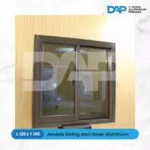 Jendela Aluminium Sliding Geser DAP 120×100 dengan Kaca Pilihan Polos Es atau Riben
