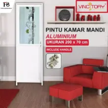 Pintu Kamar Mandi Aluminium Vinctory Kaca Motif Elegan Ukuran 200 x 70 cm Lengkap Kusen dan Handle