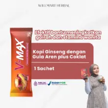 V-MAX Kopi Ginseng Rasa Cokelat dengan Gula Aren untuk Stamina Wanita 1 Sachet