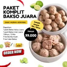 Paket Komplit Bakso Juara Halus dan Urat Sapi Warisan Ibu dengan Kuah dan Mie