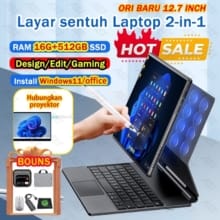 Laptop 2-in-1 Touchscreen 12” RAM 16GB SSD 512GB Intel N5095 | Desain Tipis, Lipat 360°, Win 11 Kuat