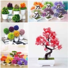 Ornamen Pot Bonsai Tanaman Hias Plastik Dekorasi Ruangan Elegan dengan Desain Bunga Cantik