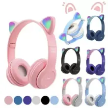 P47M Wireless Headphone Bluetooth Cat Ear LED Lipat Nyaman Suara Stereo dengan Mikrofon