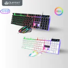 Quinton Keyboard Gaming RGB dengan Mouse Combo USB Full Size 104 Keys untuk Desktop PC dan Laptop