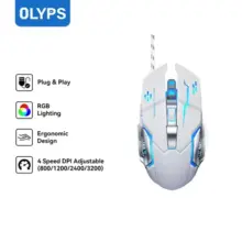 OLYPS Mouse Gaming RGB Kabel Optical 3200 DPI Ergonomis dengan 7 Warna Backlight untuk Laptop dan PC