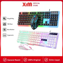 Keyboard dan Mouse Gaming RGB Set Lampu Pelangi untuk PC Laptop Desain Ergonomis Nyaman dan Tahan Lama