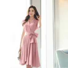 Marini Dress Korea Fashion Wanita dengan Tali Pita Elegan Bahan Voxy Halus Nyaman Dipakai Sehari Hari