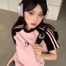 CPERRO Crop Top Wanita Knit Rib Lengan Pendek Sporty Casual Nyaman