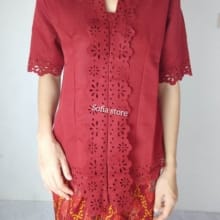 Kebaya Kutubaru Modern Viani Warna Merah Lengan Pendek Bahan Katun Elegan untuk Acara Spesial
