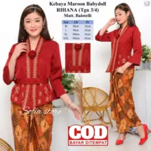 Atasan Kebaya Kutubaru Bordir Rihana Maroon Modern Lengan 3/4 Bahan Balotelli Tebal Adem