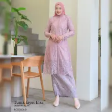 Setelan Kebaya Tunik Elsa Payet Bordir Tulle Modern dengan Rok Plisket Sutra Silk Elegan