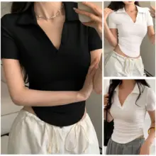 LMJ Eugenia Short Sleeve Crop Top Rayon Spandex Slim Fit Casual