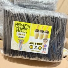 500 PCS Sedotan Plastik Hitam Steril – Ujung Runcing 6mm x 20cm