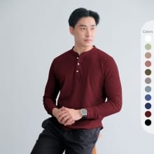 Kaos Pria Lengan Panjang Smith Waffle Henley Neck – Stylish dan Nyaman