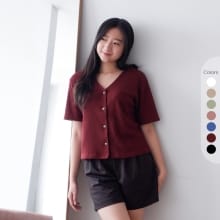 Isla Zoe Atasan Wanita Lengan Pendek Waffle – Kemeja Kekinian dengan Kancing