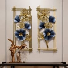 Hiasan Dinding Minimalis Motif Daun dari Metal Gold – 2 Set
