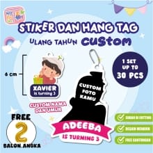 Hang Tag dan Stiker Ulang Tahun Custom Nama Anak – Free Balon Angka