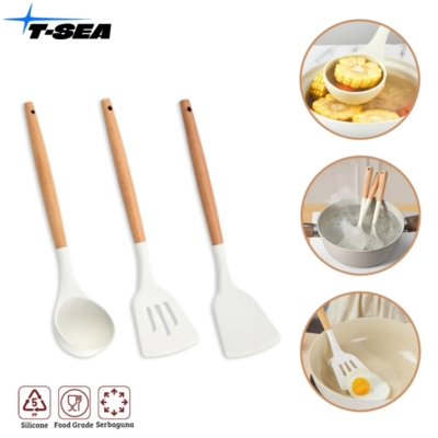 Set Peralatan Masak 3-in-1 dengan Pegangan Kayu Ek