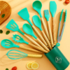 Set Peralatan Masak Silikon 12 Pcs dengan Pegangan Kayu