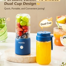 Ecentio Portable Juicer 2 Gelas Kaca – 10 Pisau Stainless (Biru Tua)