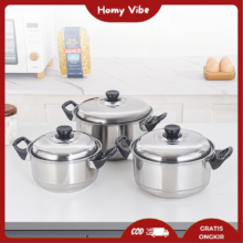 Set Panci Stainless Steel 3 Ukuran