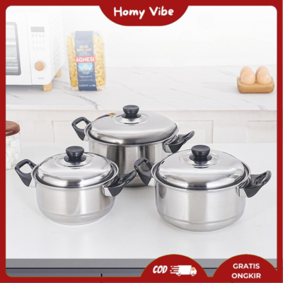Set Panci Stainless Steel 3 Ukuran