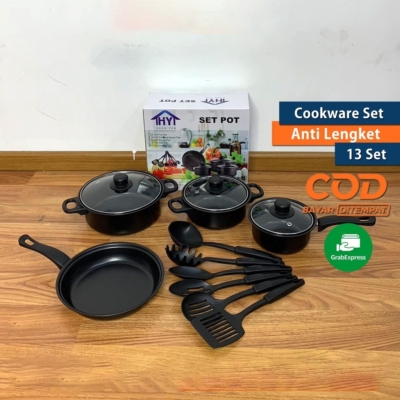 Set Panci Serbaguna 13 PCS – Paket Dapur Lengkap dengan Spatula Teflon