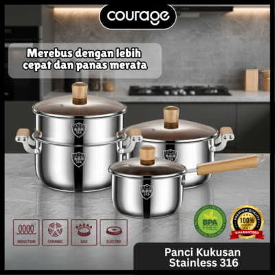 Panci Kukus 2 Susun Stainless Steel dengan Tutup Kaca