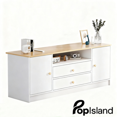 Lemari Modern Minimalis dengan Dua Pintu dan Tiga Laci