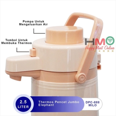 Thermos Jumbo Elephant 2.5L – Pencet Sekali Isi Gelas Penuh!