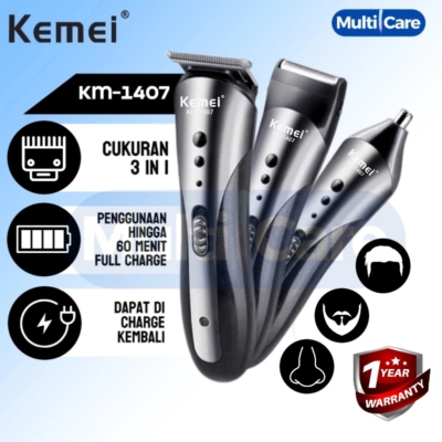 KEMEI KM-1407: Alat Cukur Multifungsi 3-in-1 Terbaru