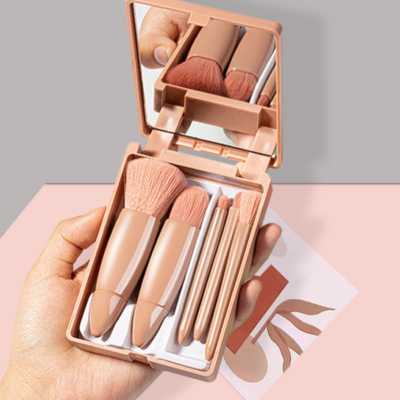 Set Kuas Makeup Mini Praktis dengan Cermin